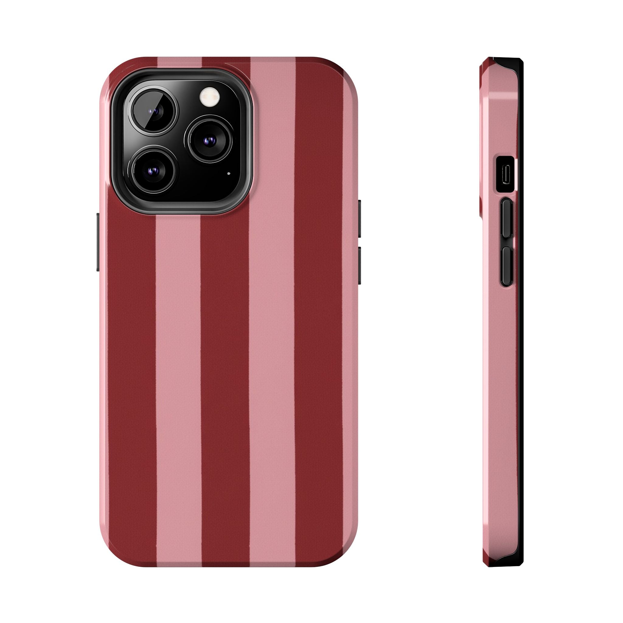 Striped Tough Phone Cases, Pink Red Cool Accessories, Protective Phone Covers, Trendy Mobile Cases, Stylish Device Protectors