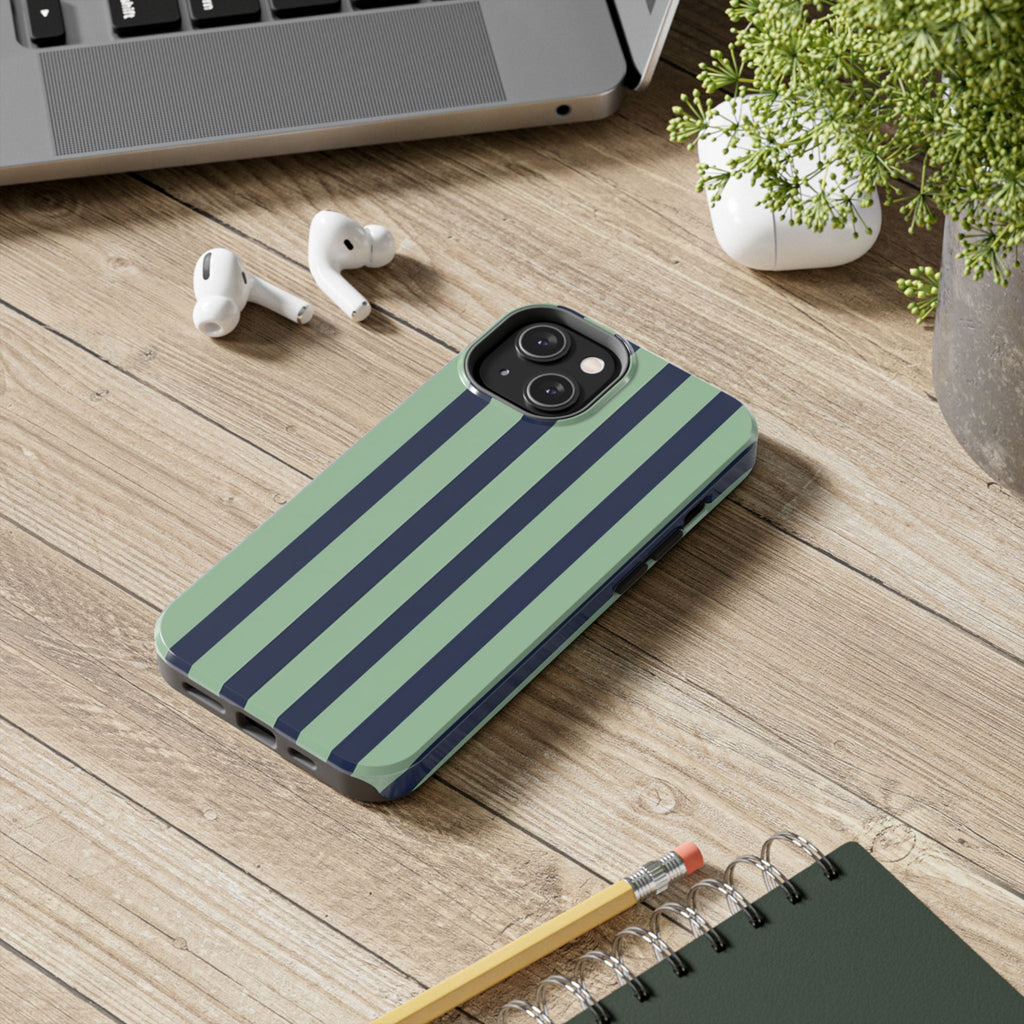 Striped Tough Phone Cases, Stylish Protective Cover, Modern Pattern Cellphone Accessories, Blue Green iPhone Samsung Galaxy Case, Cool Phone