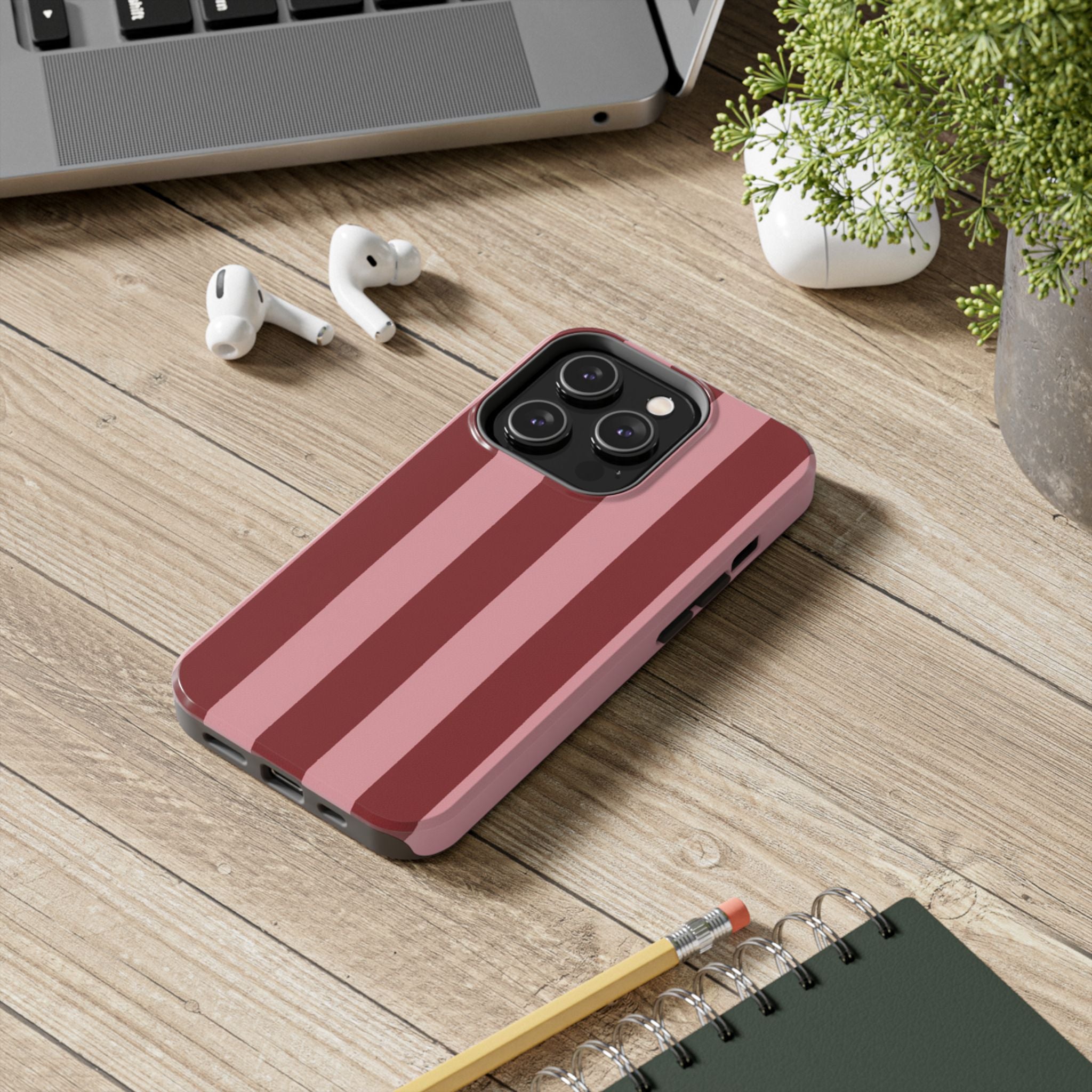 Striped Tough Phone Cases, Pink Red Cool Accessories, Protective Phone Covers, Trendy Mobile Cases, Stylish Device Protectors