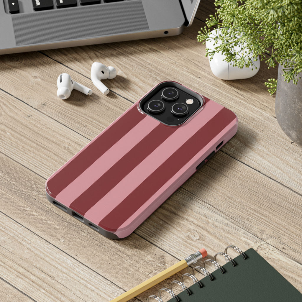 Striped Tough Phone Cases, Pink Red Cool Accessories, Protective Phone Covers, Trendy Mobile Cases, Stylish Device Protectors