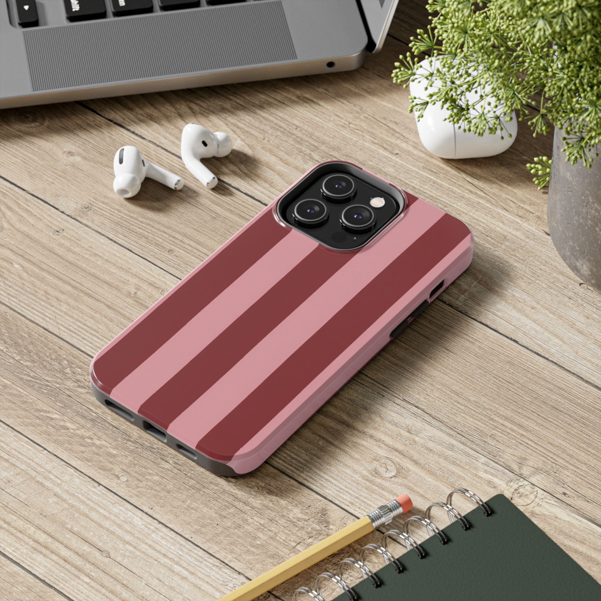 Striped Tough Phone Cases, Pink Red Cool Accessories, Protective Phone Covers, Trendy Mobile Cases, Stylish Device Protectors