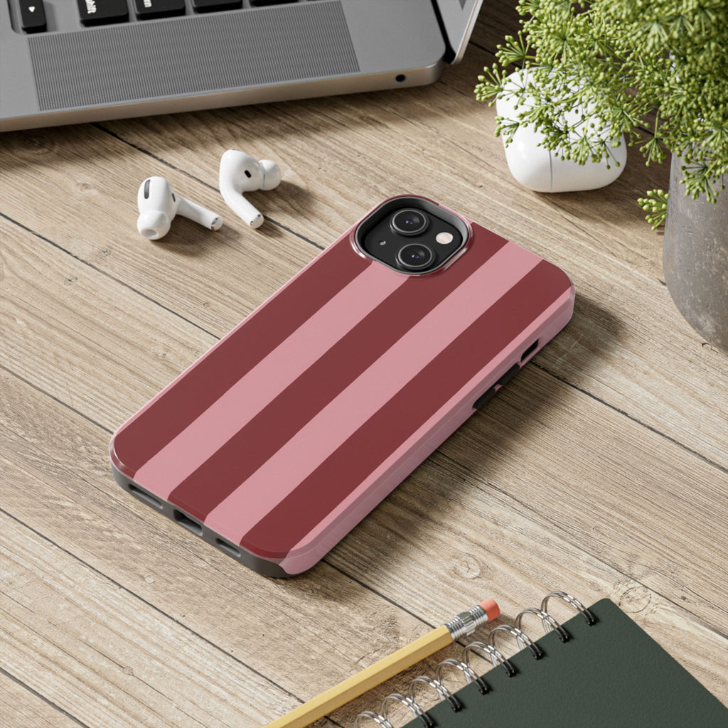 Striped Tough Phone Cases, Pink Red Cool Accessories, Protective Phone Covers, Trendy Mobile Cases, Stylish Device Protectors
