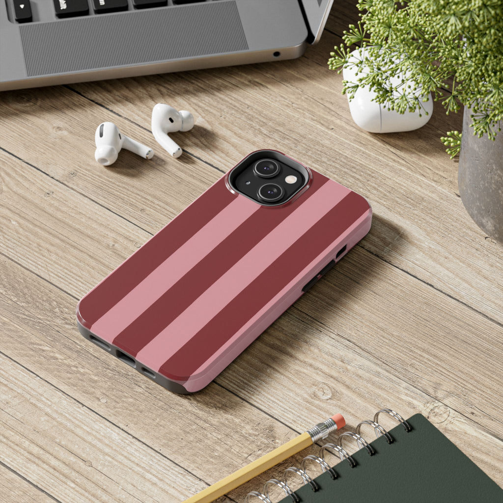 Striped Tough Phone Cases, Pink Red Cool Accessories, Protective Phone Covers, Trendy Mobile Cases, Stylish Device Protectors