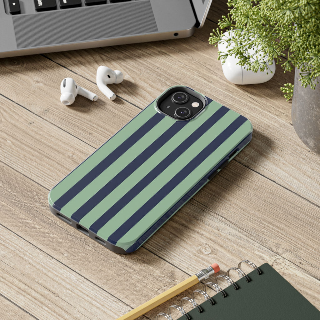 Striped Tough Phone Cases, Stylish Protective Cover, Modern Pattern Cellphone Accessories, Blue Green iPhone Samsung Galaxy Case, Cool Phone