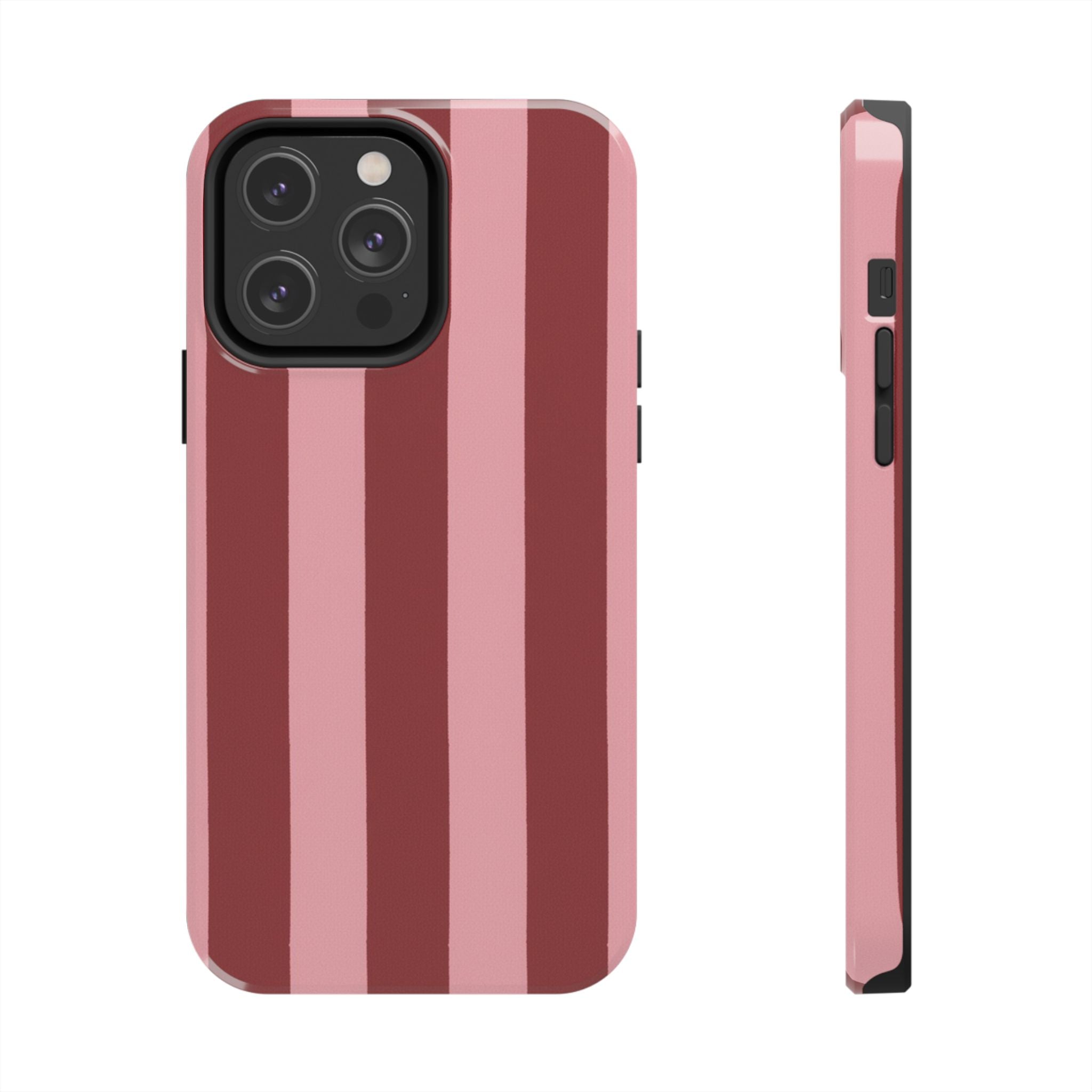 Striped Tough Phone Cases, Pink Red Cool Accessories, Protective Phone Covers, Trendy Mobile Cases, Stylish Device Protectors