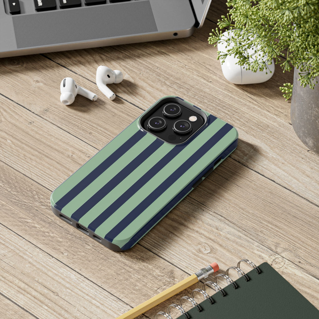 Striped Tough Phone Cases, Stylish Protective Cover, Modern Pattern Cellphone Accessories, Blue Green iPhone Samsung Galaxy Case, Cool Phone