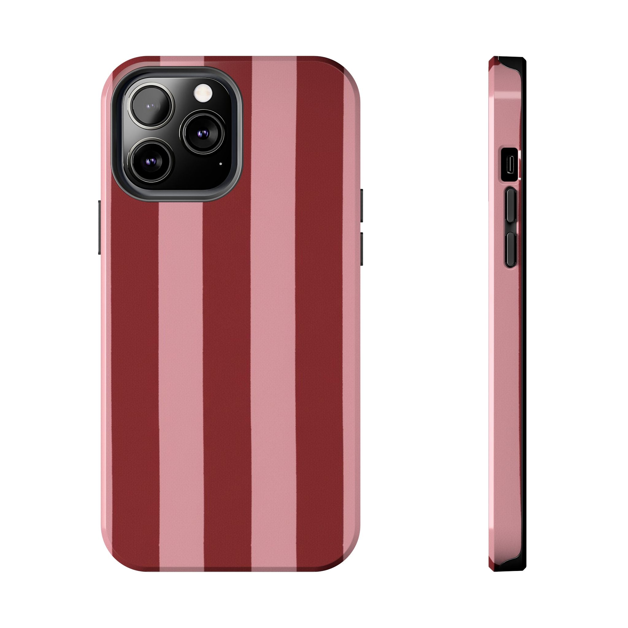 Striped Tough Phone Cases, Pink Red Cool Accessories, Protective Phone Covers, Trendy Mobile Cases, Stylish Device Protectors