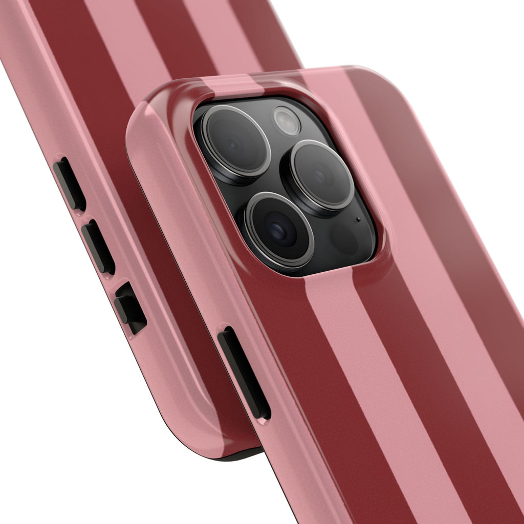 Striped Tough Phone Cases, Pink Red Cool Accessories, Protective Phone Covers, Trendy Mobile Cases, Stylish Device Protectors