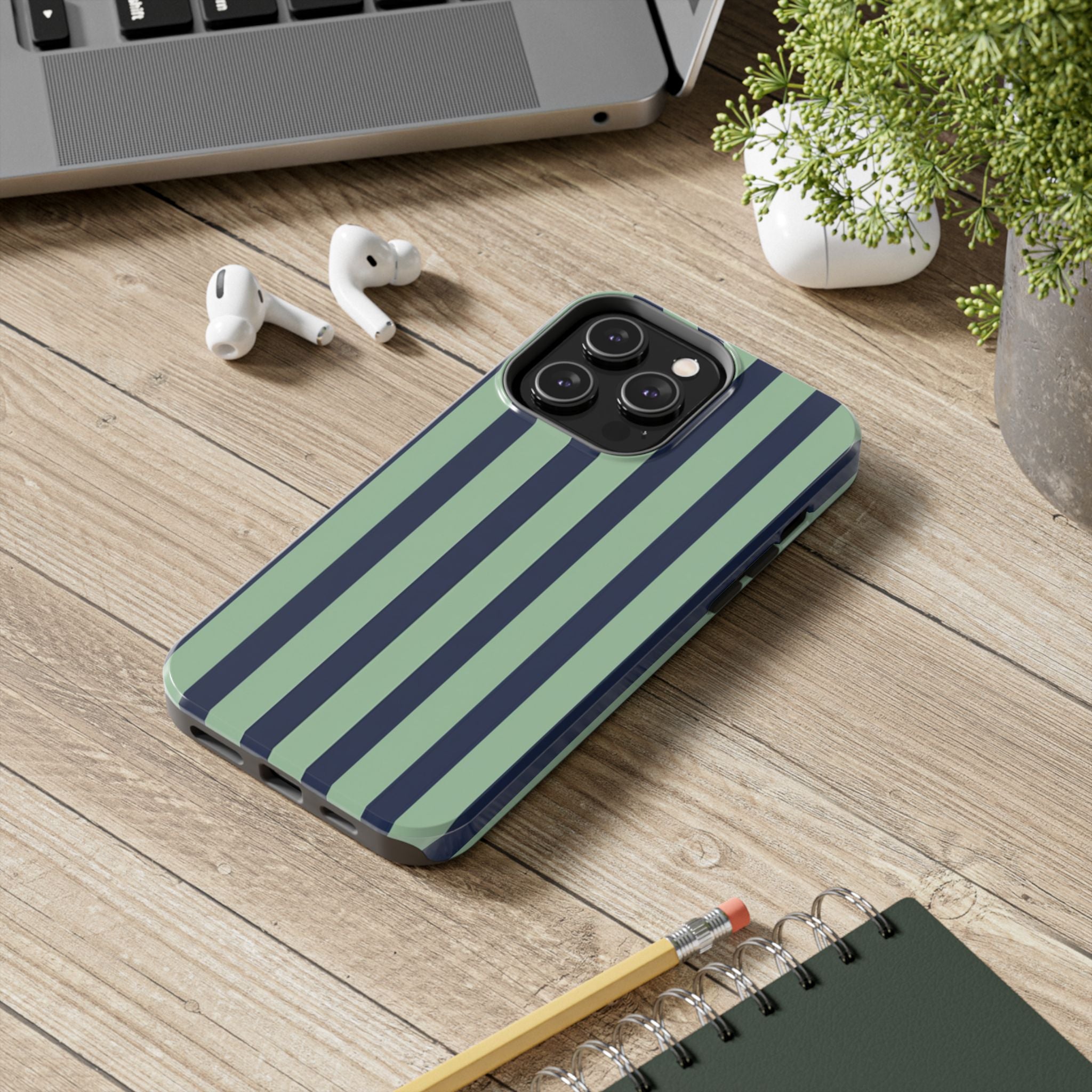 Striped Tough Phone Cases, Stylish Protective Cover, Modern Pattern Cellphone Accessories, Blue Green iPhone Samsung Galaxy Case, Cool Phone